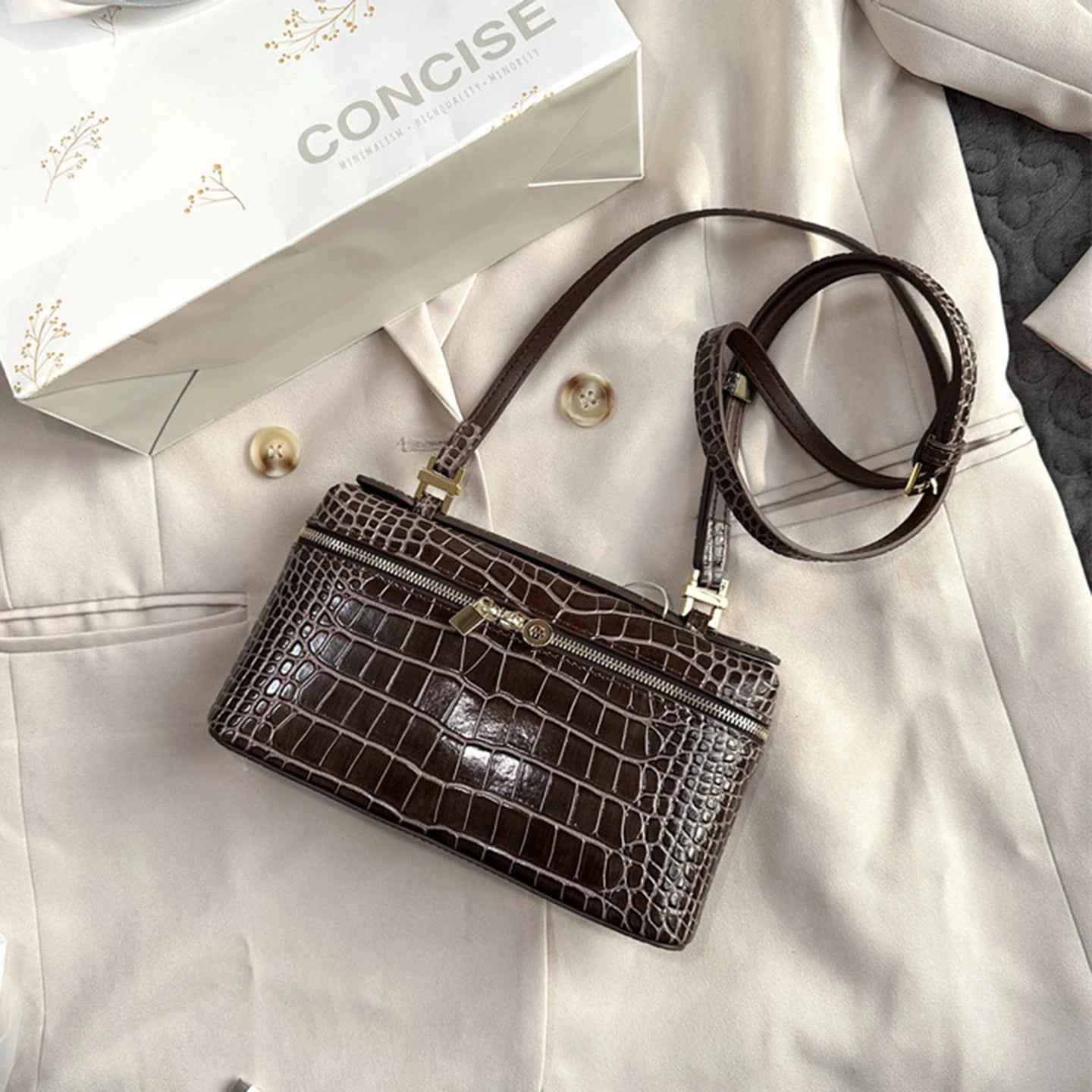 Shoulder Bag Handbag women Luxury Women's Crocodile Embossed Mobile Phone Handbag Brand New LP19 Genuine Leather Mini Small size