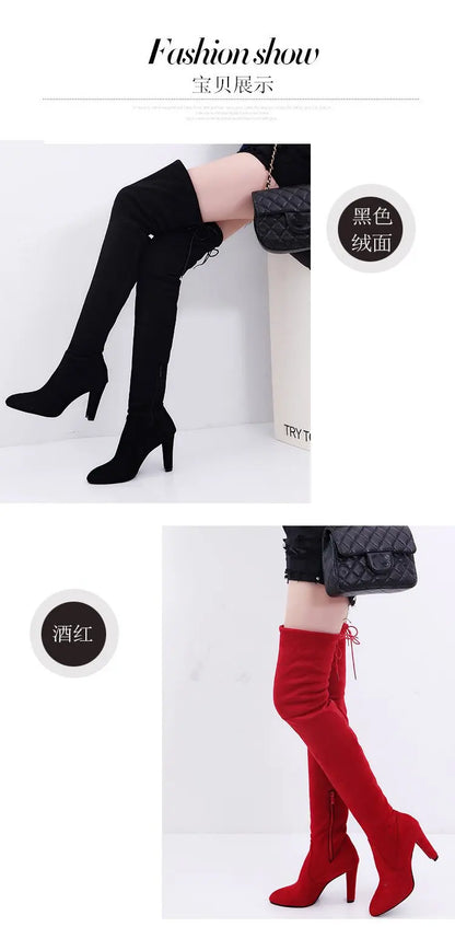 Women's Boots 2026 Autumn and Winter New European and American Style Plus Size Knee High Boots High Heels Round Toe Frosted Boot