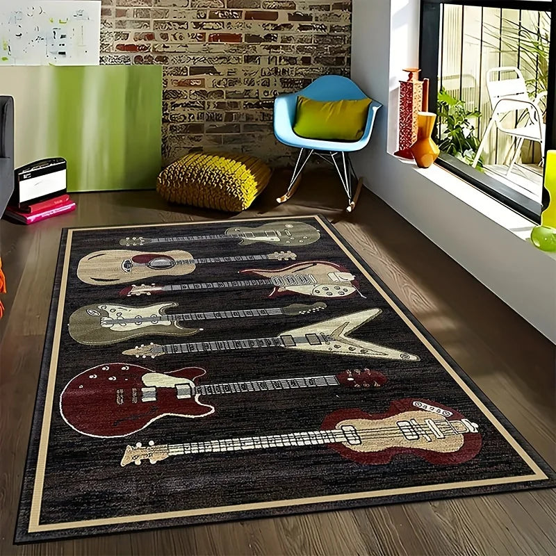 1pc Musical Instruments Guitar Pattern Area Rug Living Room Floor Mat Carpet Corridor Door Mat Porch Carpet Home Room Decor