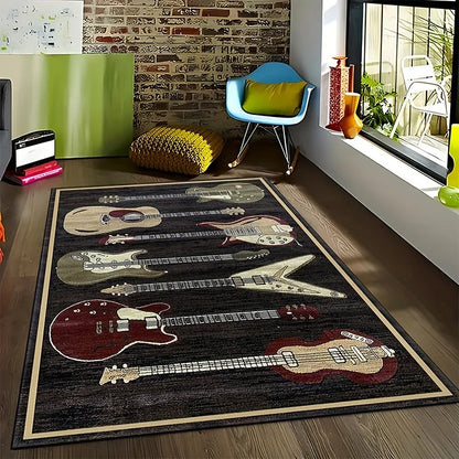 1pc Musical Instruments Guitar Pattern Area Rug Living Room Floor Mat Carpet Corridor Door Mat Porch Carpet Home Room Decor