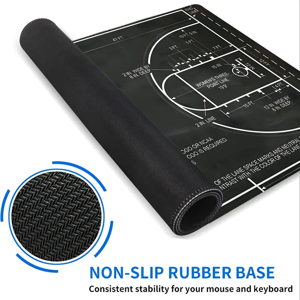 Basketball Court Mouse Pad Large Gaming Mousepad Offices Accessories Laptop Office Rubber Non-Slip Rubber Stitched Edge Deskpad