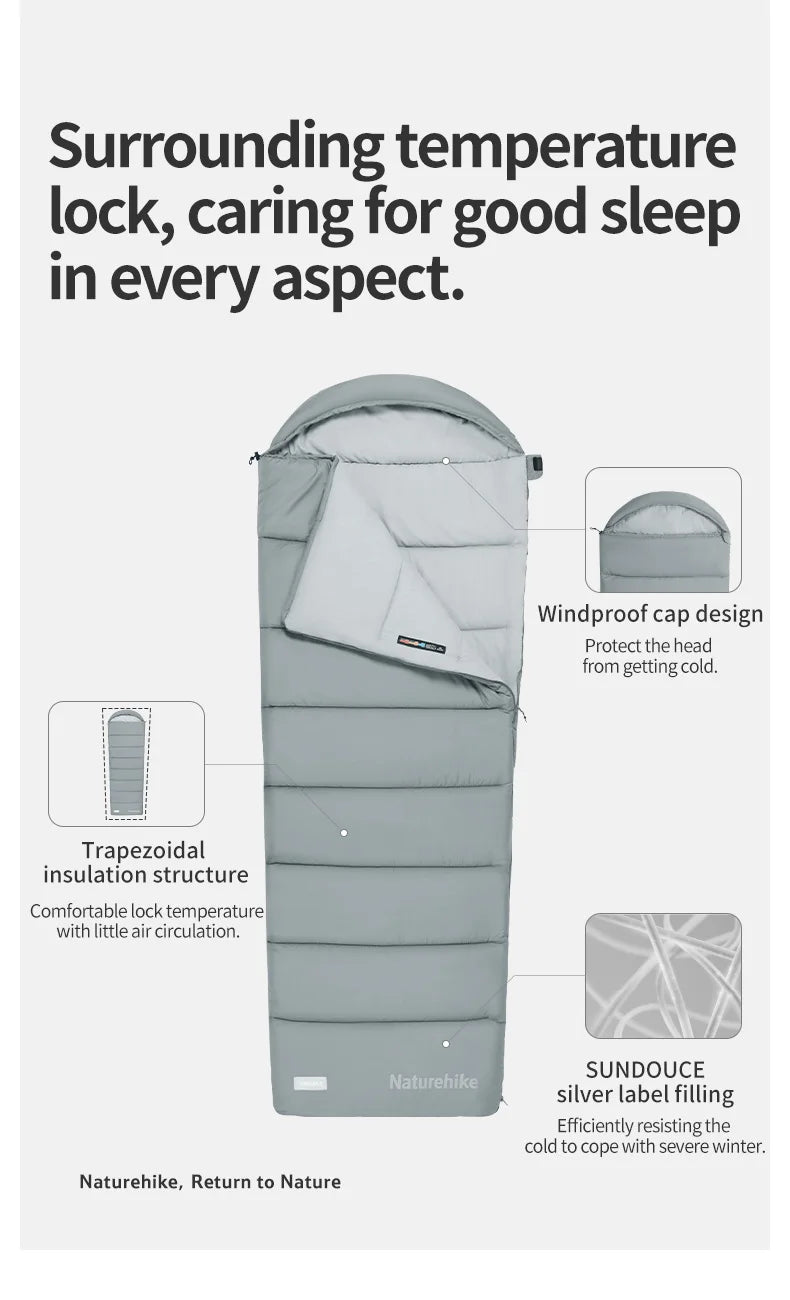Naturehike Camping Sleeping Bag with Hood 3 Seasons Sleeping Bag Warm Lightweight Waterproof Outdoor Envelope Sleeping Bags