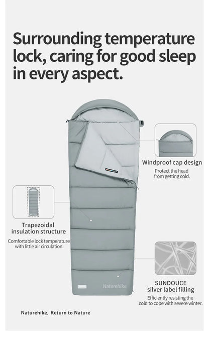 Naturehike Camping Sleeping Bag with Hood 3 Seasons Sleeping Bag Warm Lightweight Waterproof Outdoor Envelope Sleeping Bags