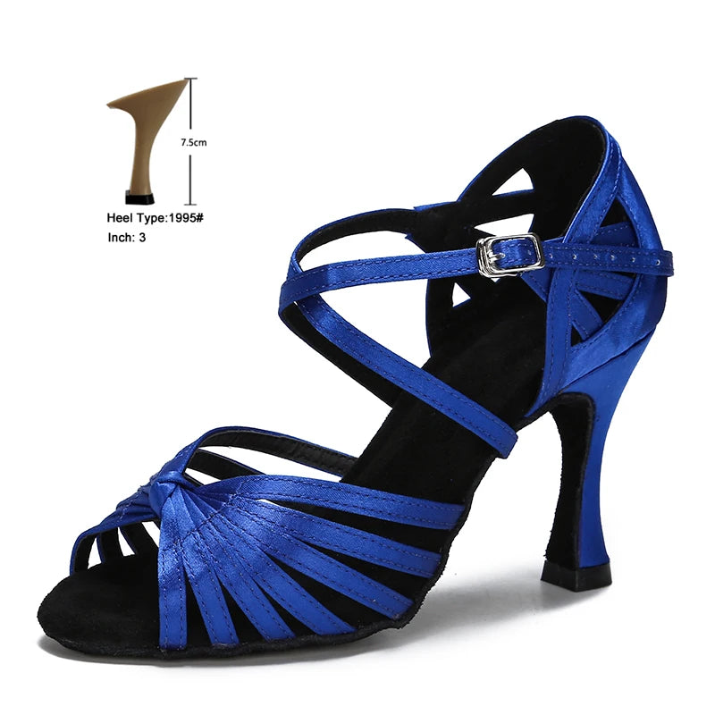 High Quality Silk Satin Women's Dance Shoes Latex Soft Soled Tango Latin Salsa Dance Shoes Professional Ballroom Party Shoes