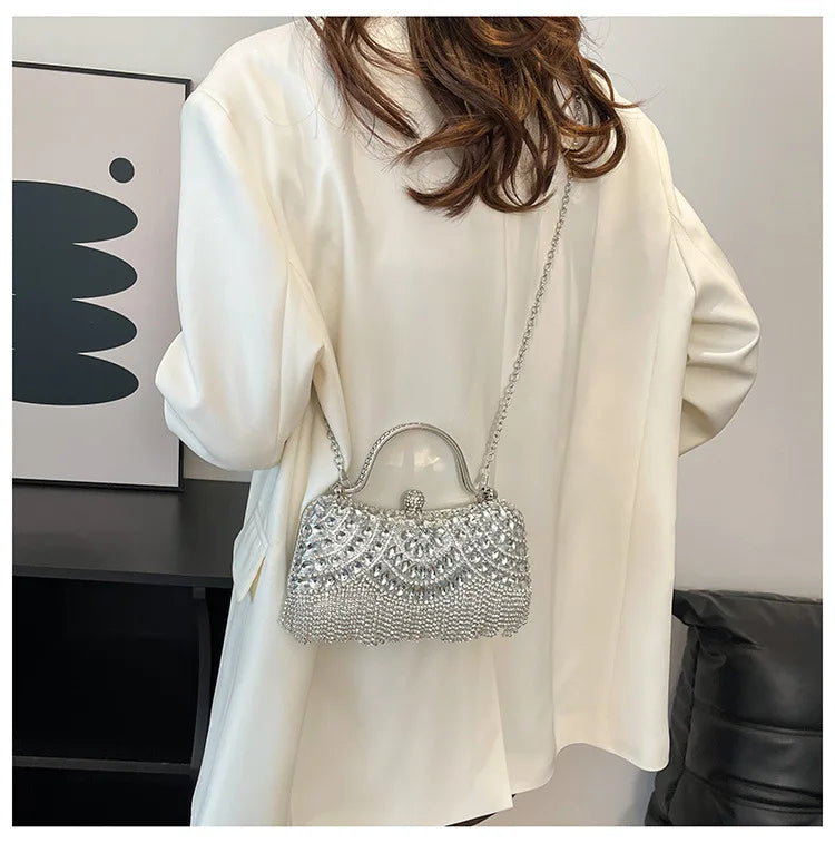 Super Exquisite Diamonds Frame Handbags Gold Silver Hasp Chains Designer New Style Shoulder Bags for Women 2025 Fashion Party
