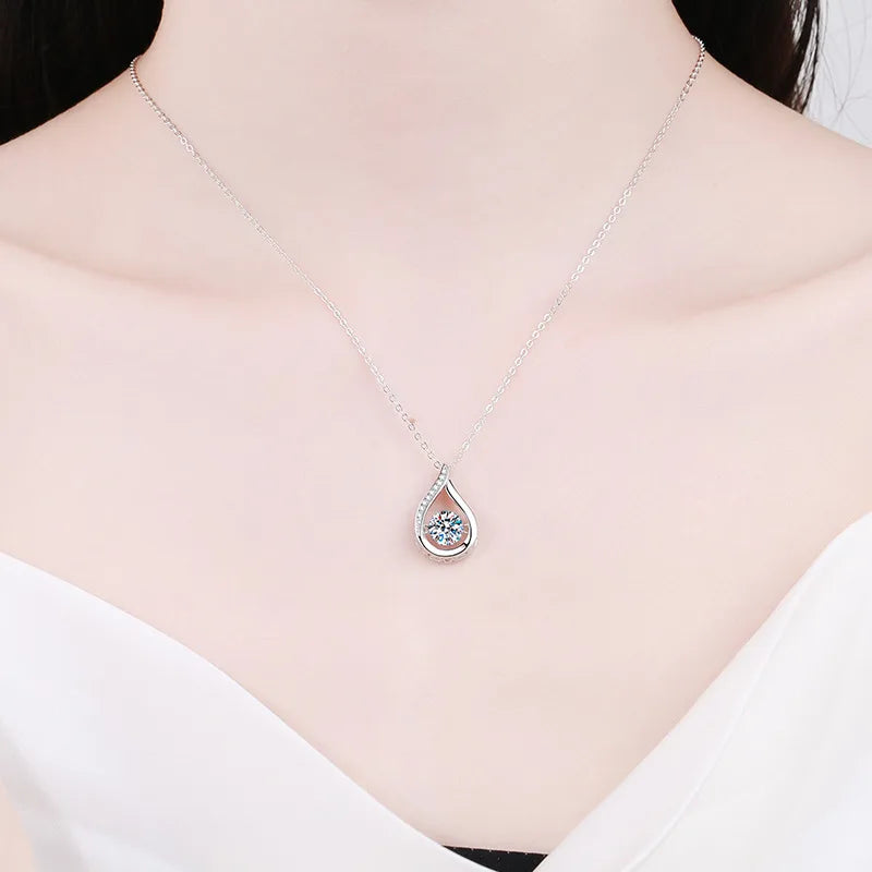 VVS1 D Color Moissanite Necklace For Women Fine Jewelry with GRA 925 Sterling Sliver Chain Plated 18k White Gold