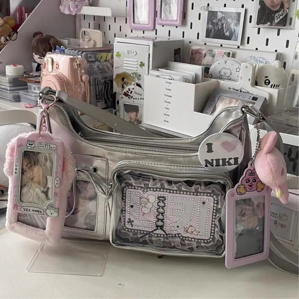 HOT Womens Transparent Ita Bags Girl Transparent Messenger Bag Women's Designer Handbags Ladys DIY Badge Tote Bag Lolita Handbag