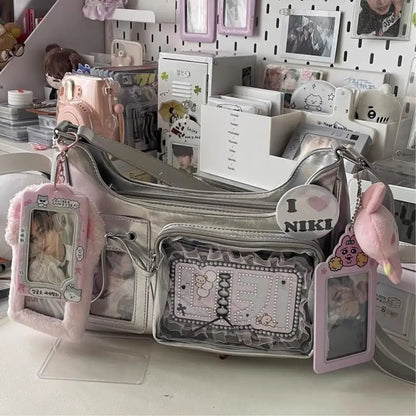 HOT Womens Transparent Ita Bags Girl Transparent Messenger Bag Women's Designer Handbags Ladys DIY Badge Tote Bag Lolita Handbag