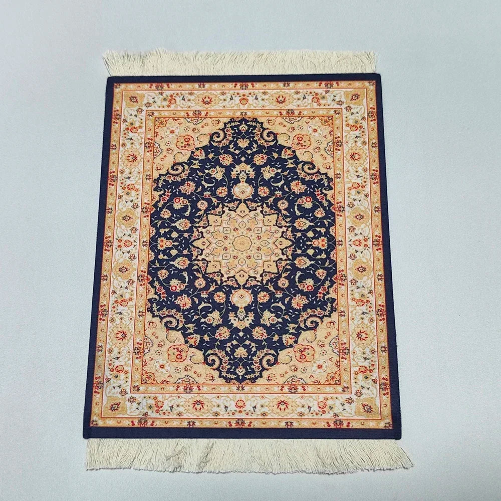 Woven flower Persian carpet small coaster wholesale merchants cheap mouse pad desk mat retro style rubber non-slip computer mats