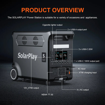 3840Wh 3600W Portable Power Station Solar Generator with Foldable Cart