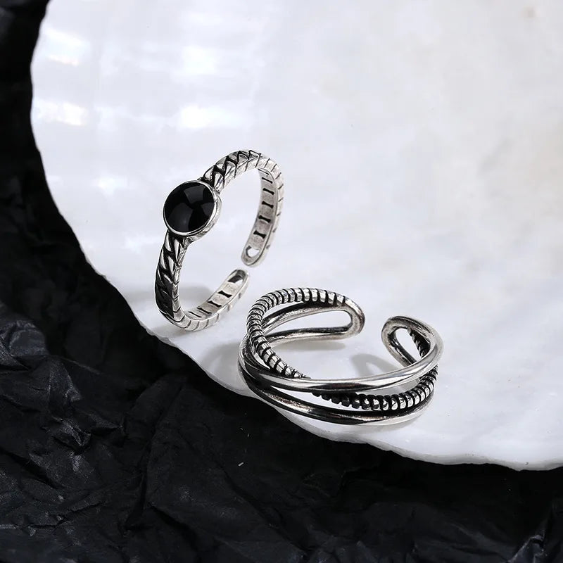 VENTFILLE 925 Sterling Silver Geometric Multilayer Round Bead Ring Female Fashion Punk Temperament Prevent Allergy Charm Jewelry