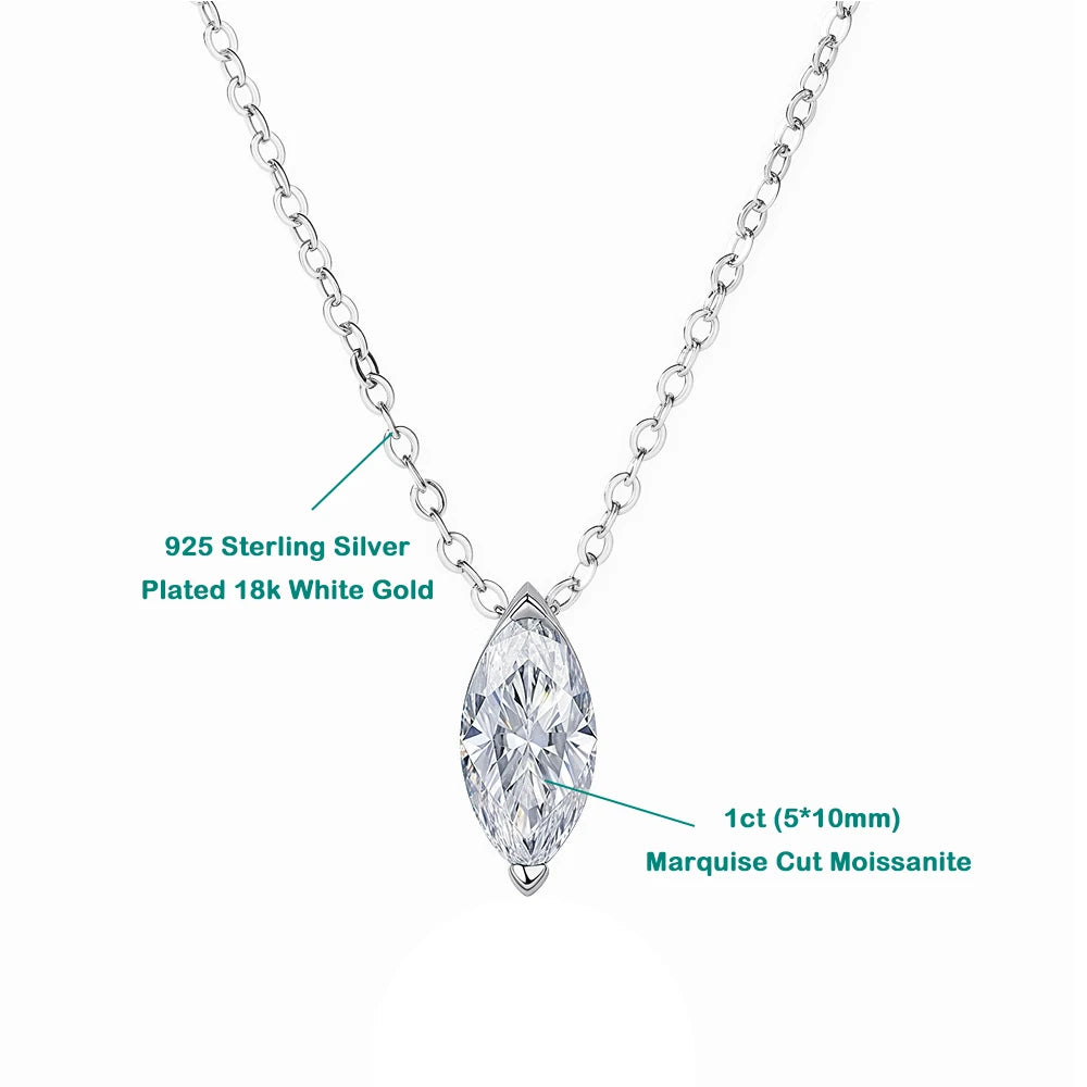 3CT Marquise Cut Moissanite Diamond Pendants Necklace for Women Lab Diamond 925 Sterling Silver Plated 18k Gold Jewelry Gifts