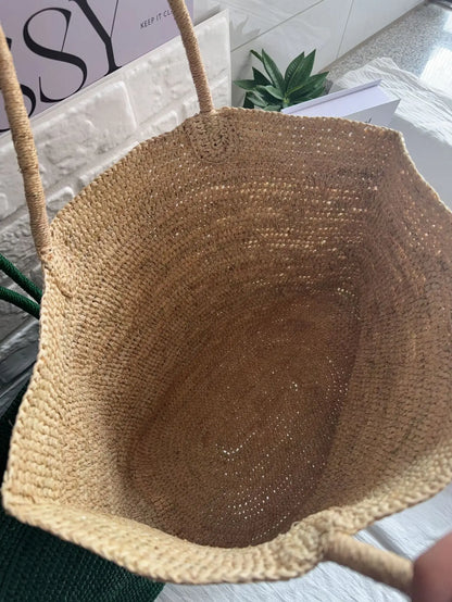 2026 New Summer Handmade Raffia Large Capacity Tote Bag for Women, Natural Straw Beach Bag, Luxury Shoulder Handbag