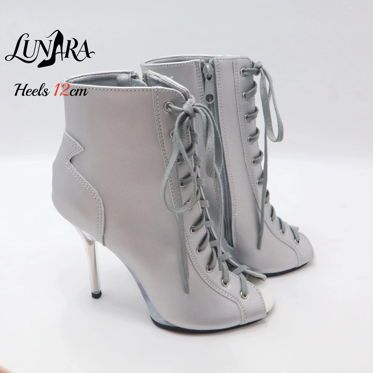 12cm/5Inch Plus size Beige PU Leather Lace-up Side zipper Peep toe High Stilettos Ankle boot Pole dancing Nightclub Rave Parties