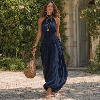 Smocked Waist Lantern Pants Women Rompers Summer Romper Halter Neck Sleeveless Jumpsuit With Lantern Leg For Casual Streetwear