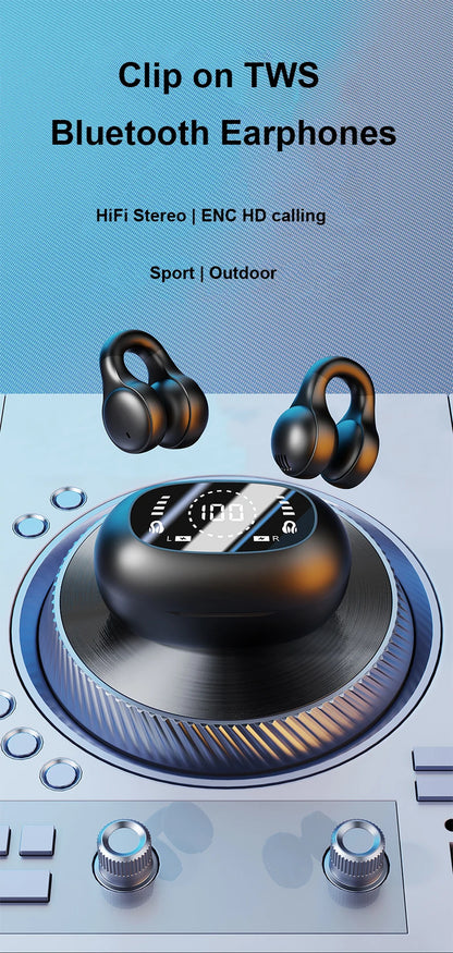 New Bluetooth Earphones Mirror-Style Digital Display Soft Silicone Ear Clip Wireless Headphone HD Noise Reduction Sports Headset