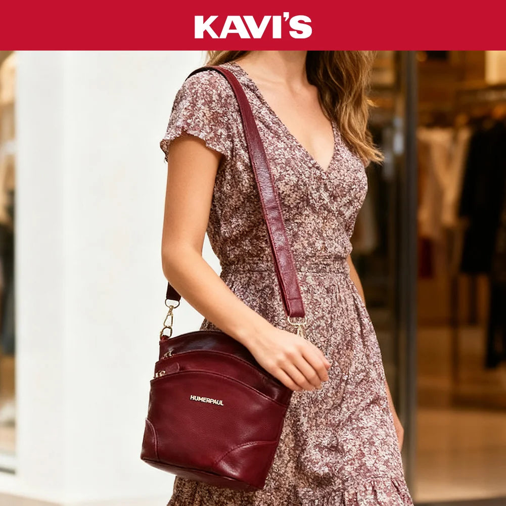 100% Genuine Leather Women Messenger Bags Casual Cell Phone Purse with Adjustable Strap Multiple Pockets Crossbody Shoulder Bag