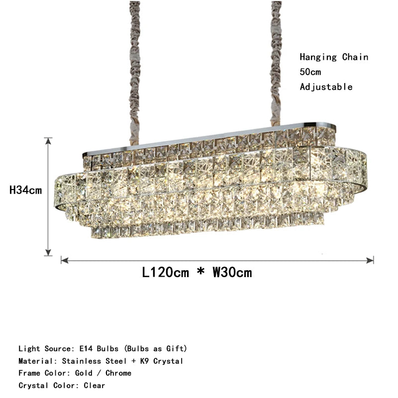 Luxury Glittering Crystal Long Pendant Lights Modern Lustres LED Oval Hanging Lamps for Ceiling Home Decor for Dining Room