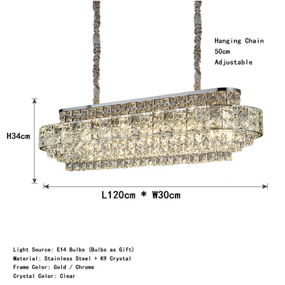 Luxury Glittering Crystal Long Pendant Lights Modern Lustres LED Oval Hanging Lamps for Ceiling Home Decor for Dining Room