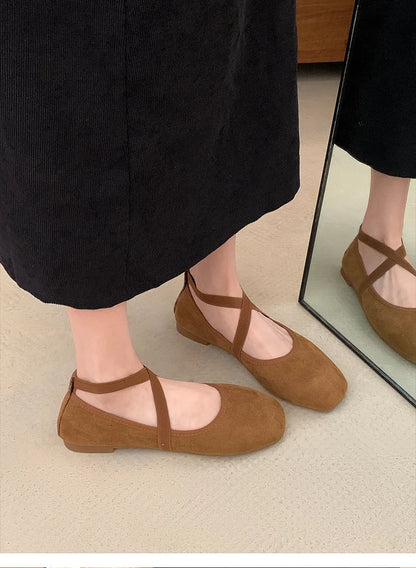 Ladies Ballet Shallow Flat Shoes Women's Retro Mary Jane Shoes Luxury Soft Sole Shoe Women Cross Strap Flats Zapatos Mujer 2025