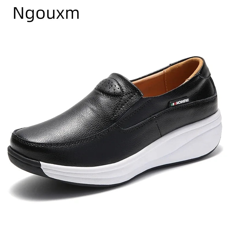 Women Flats Platform Loafers Ladies Elegant Genuine Leather Moccasins Shoes Woman Spring Round Toe Slip On Casual Women's Shoes