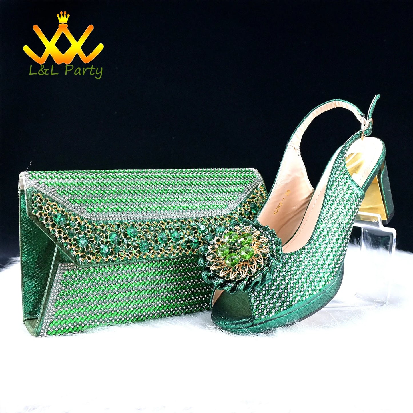 2024 Special New Arrivals Italian Women Shoes and Bag to Match in Green Color with Platform Shinning Crystal Sandal for Wedding