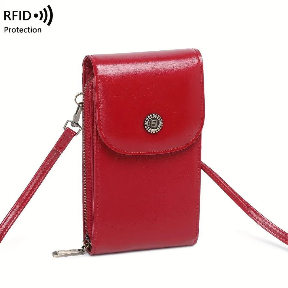 RFID Blocking Crossbody Phone Wallet Soft Leather Wallets Vintage Cell Phone Purse Versatile Female Shoulder Bags Women Handbag