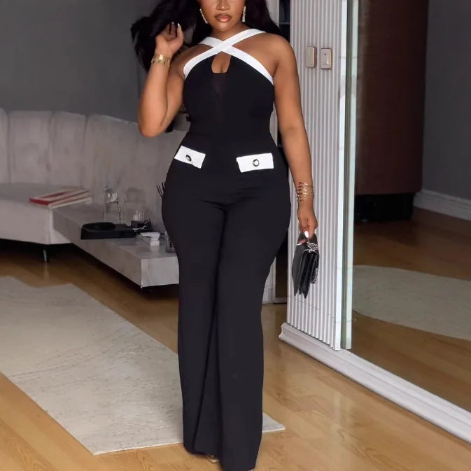 GLCMYAYA 2025 Fashion Street Jumpsuits Women Sleeveless Crop Wide Leg One Piece Hollow Out Overall Sexy Rompers Outfits