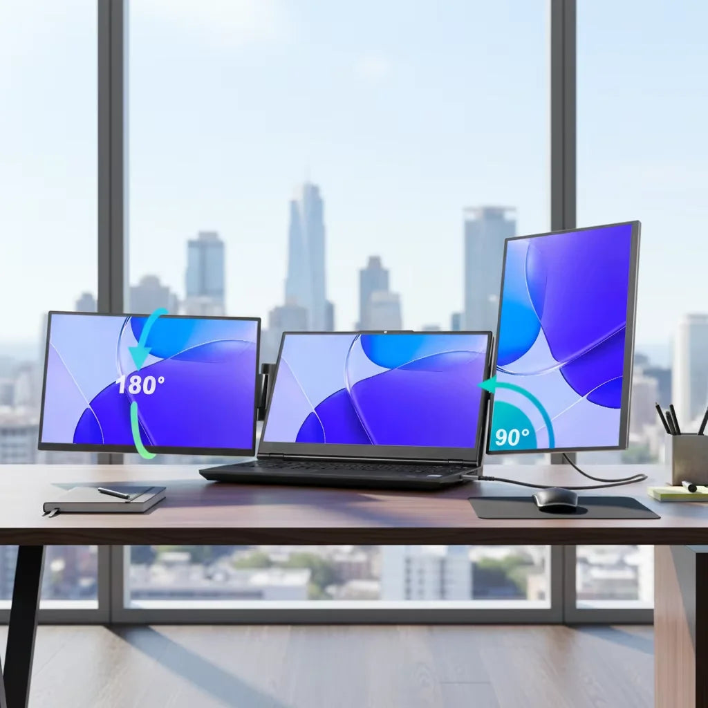 SIBOLAN 16" 2.5k Portable Dual Laptop Monitor 14" Optional 16:10 HDR 2560*1600P UHD Triple Folding Display for Laptop Windows