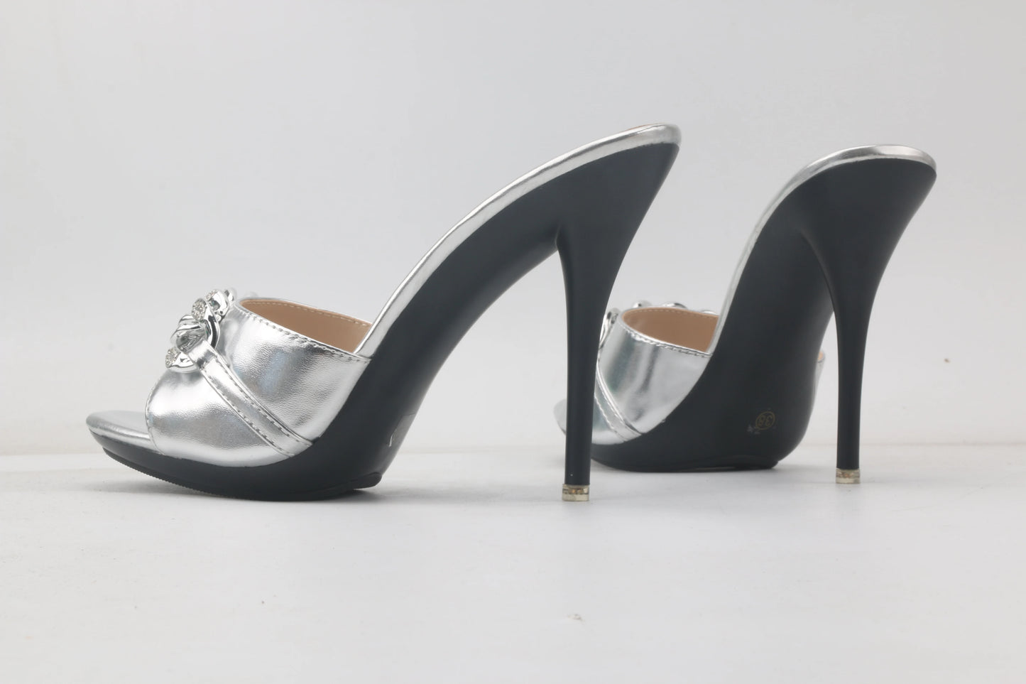 Female Summer High Heels Sexy Open Toes Slippers Luxury Rhinestone Party Dress Shoes Black Slides Sandals Women Mules Plus Size