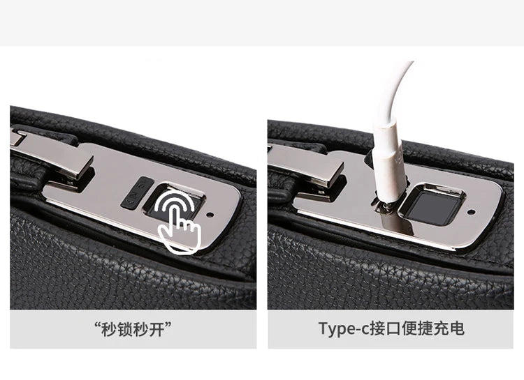 Leather Wallet FL-V1 Men Business Clutch Bag Smart Fingerprint Lock Security Anti Theft Handbag Black Safety Men Wallet сумка 가방