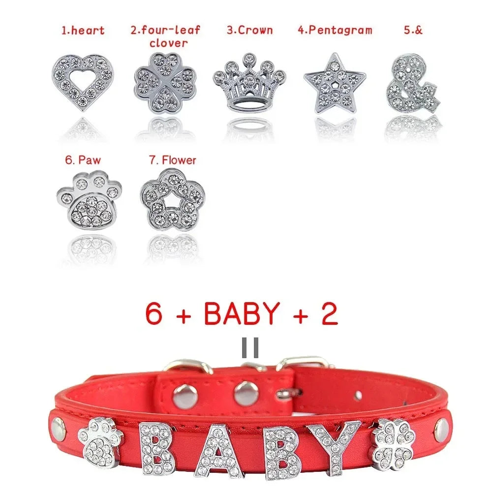 (Free Bling Rhinestone Letter)Custom Pet Cat Dog Collar Leather Puppy Collars For Small Medium Dogs Target Personalized Id Name