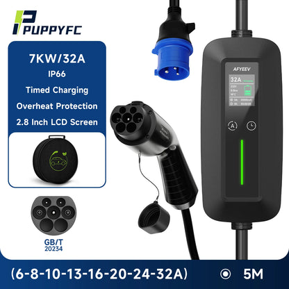 Puppyfc 7KW EV Charger Portable Cable Type2 IEC62196-2 Type1/GBT Electric Car Wallbox Home 32A  Charging Station CEE Plug