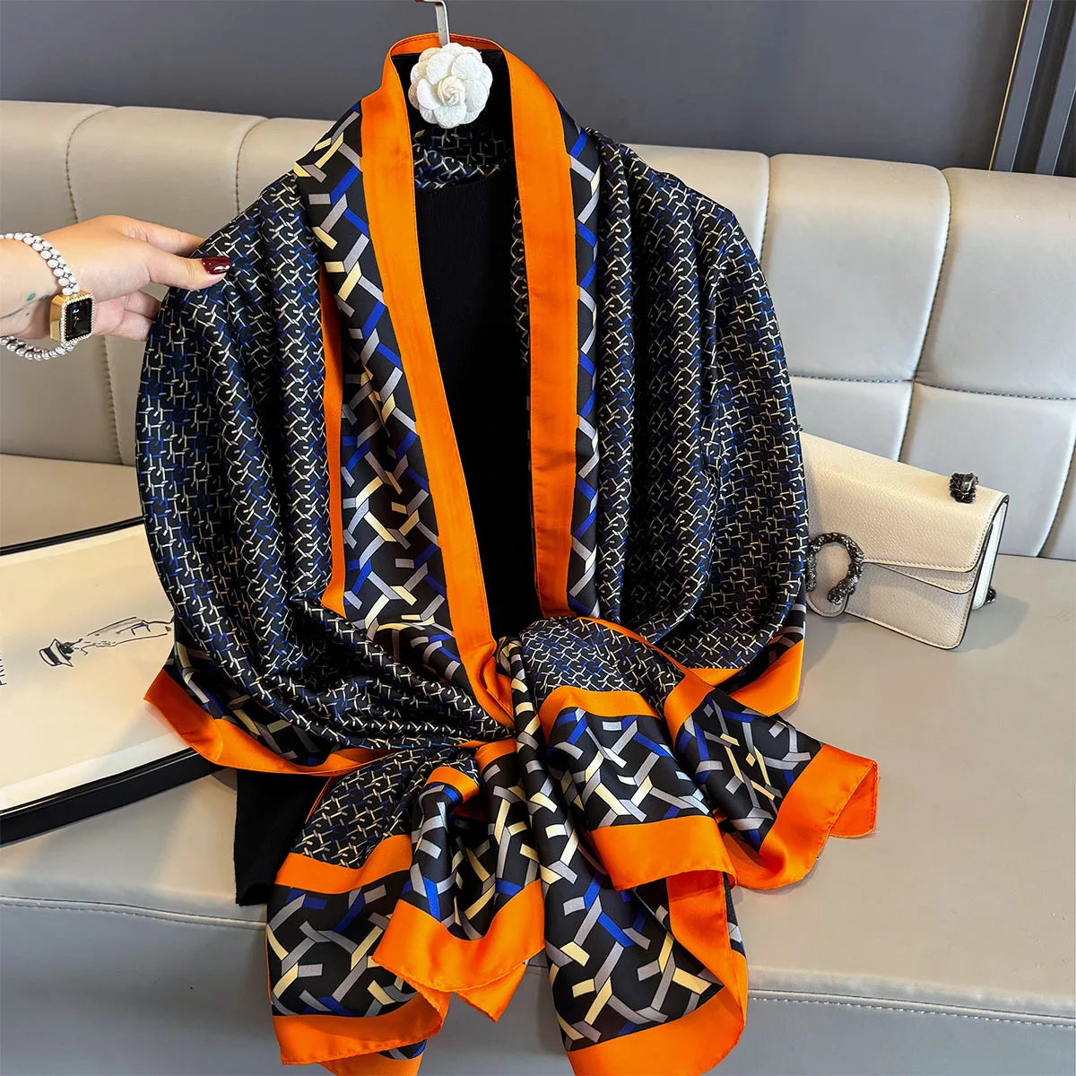 180*90cm Large Silk Satin Scarf Women Fashion Printed Scarf Spring And Summer Styles New Shawl Wrap Female Hand 2025 NEW