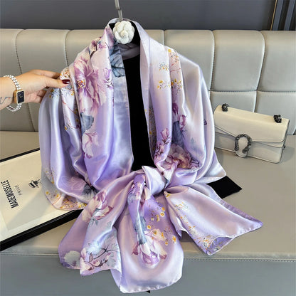 180*90cm Large Silk Satin Scarf Women Fashion Printed Scarf Spring And Summer Styles New Shawl Wrap Female Hand 2025 NEW