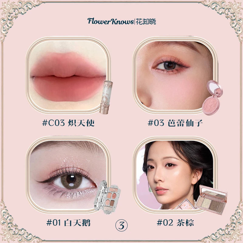 Flower Knowledge Swan Ballet Eyeshadow Lip Glaze Angel Lipstick Midsummer Night Blush Grooming Plate Set