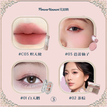 Flower Knowledge Swan Ballet Eyeshadow Lip Glaze Angel Lipstick Midsummer Night Blush Grooming Plate Set