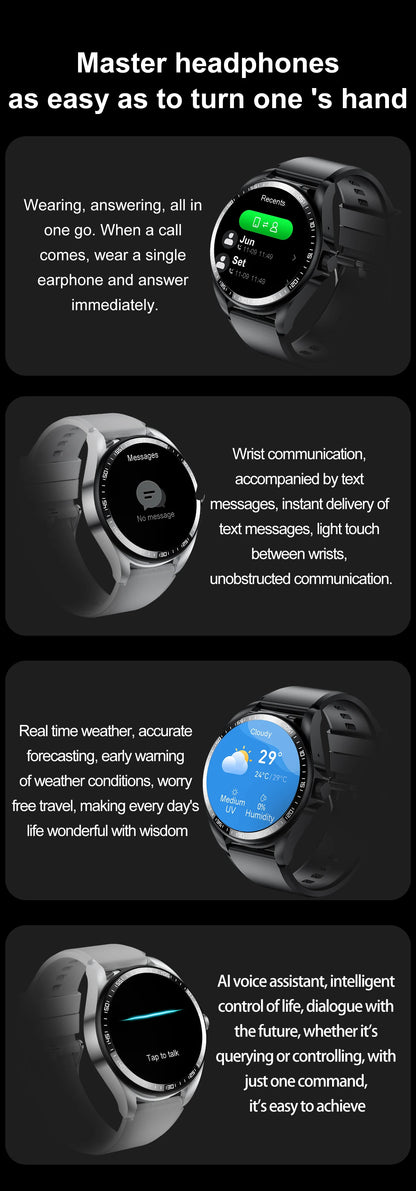 Smart Watch 2 in 1 with Headphones AI Voice Assistant Bluetooth Call Health Monitor DIY Wallpaper 1.46inch HD Screen Wristwatch