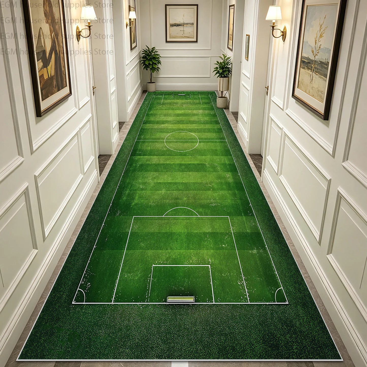 Green Football Field Long Runner Amusing Carpet Sport Hallway Entrance Game Rug Lint Free Washable Non-slip Entryway Floor Mats