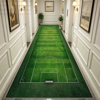 Green Football Field Long Runner Amusing Carpet Sport Hallway Entrance Game Rug Lint Free Washable Non-slip Entryway Floor Mats