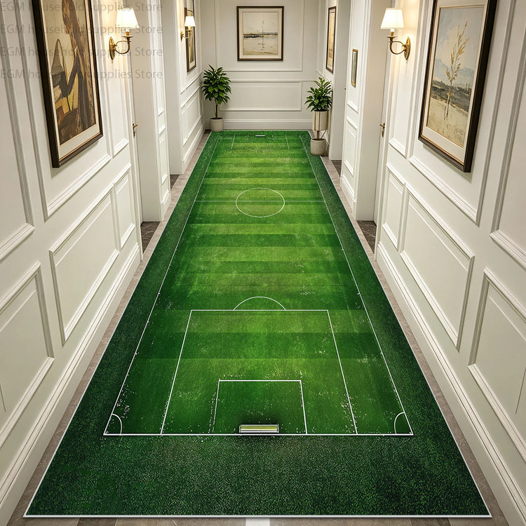 Green Football Field Long Runner Amusing Carpet Sport Hallway Entrance Game Rug Lint Free Washable Non-slip Entryway Floor Mats