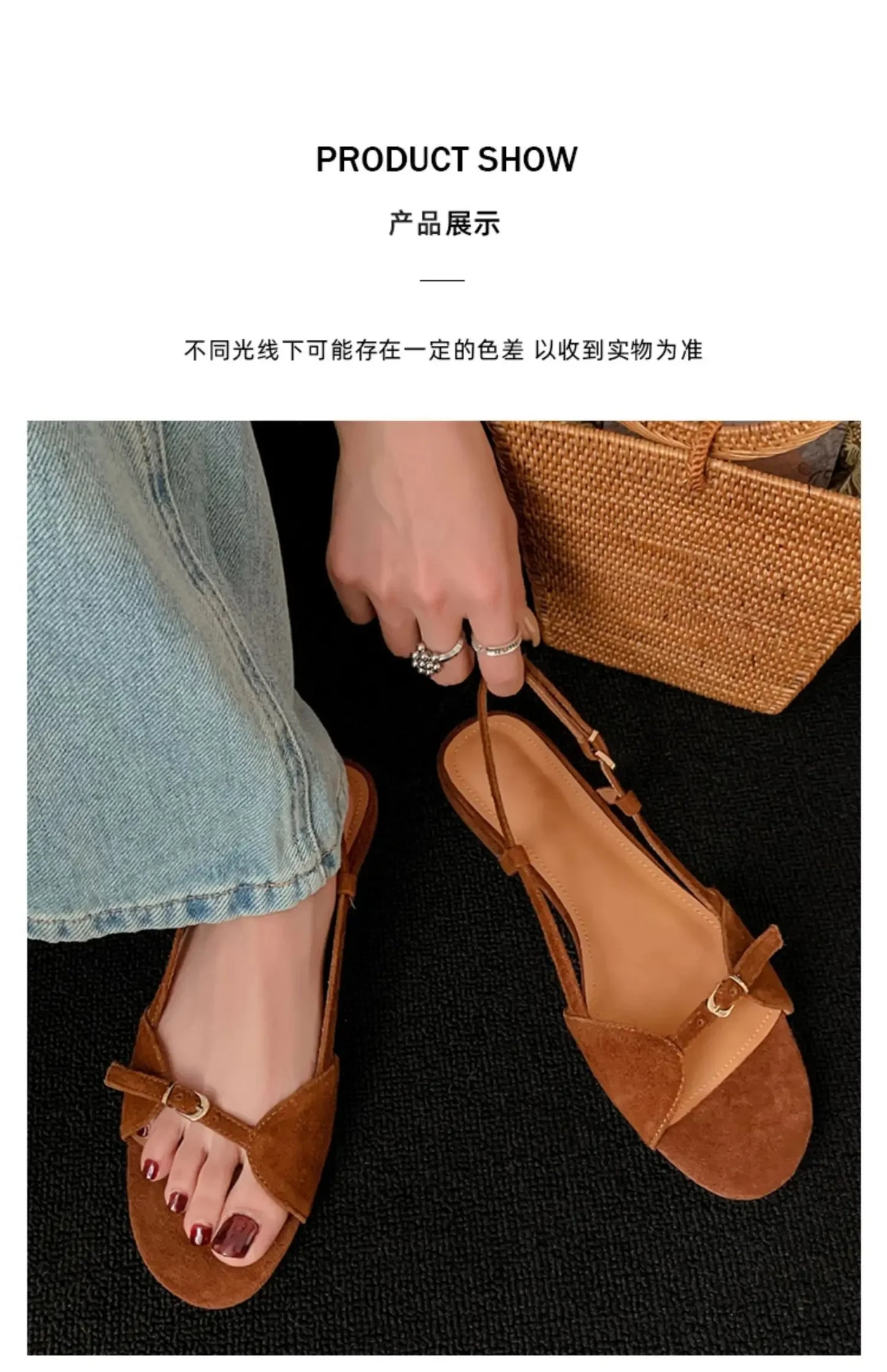 Vintage Line with Flat Sandals Design Sense Open Toe Slippers Casual Holiday Beach Shoes Light Single Shoes  Luxury Sandals