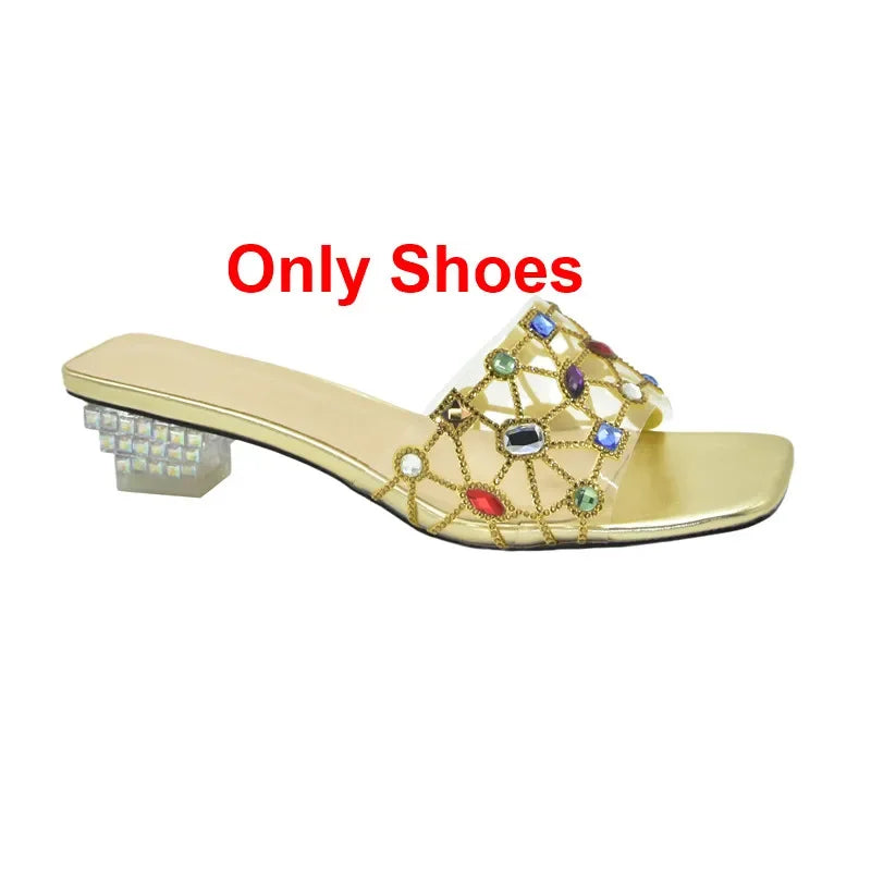 New Arrival Open Toe Shoes Clear Heels for Women Transparent Rhinstone Wedding Shoes Bride Women Shoe and Bag Set with Diamonds
