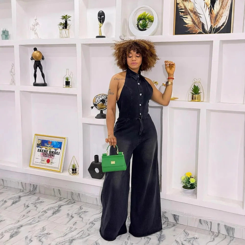 Jumpsuits Women Denim One Piece Sleeveless Overalls Wide Leg Long Pants High Waist Rompers Y2k Streetwear Jumpsuit Summer 2025