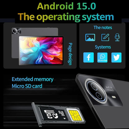 New Upgraded Global Version Android 15 Tablet 14 inch Tablets 20GB 512GB 12900mAh Large Battery BT5.0 5G WiFi GPS Google Play