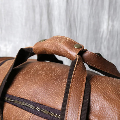 Vintage Large Capacity Men's Top Layer Cowhide Travel Bag Genuine Leather Crossbody Bag Hand-Held Short Distance Luggage Bag
