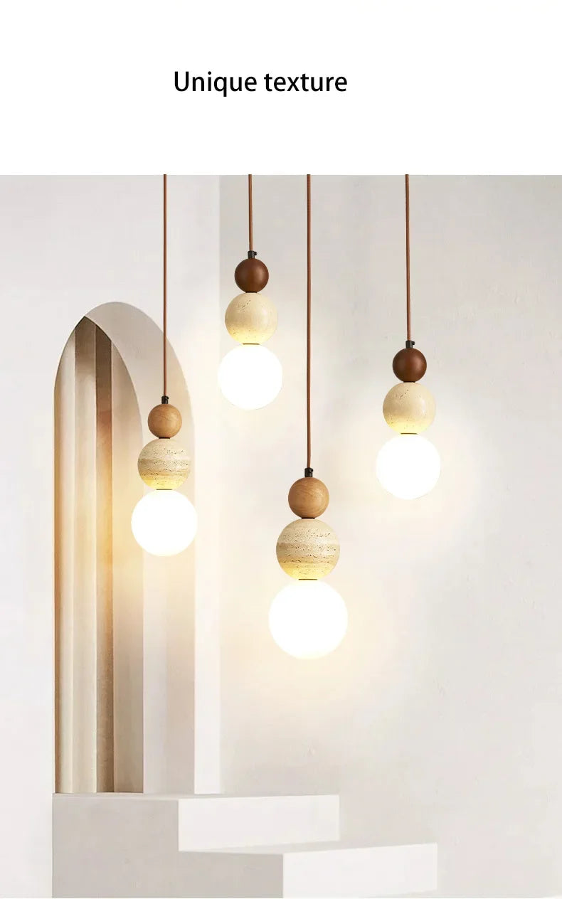 Cream Style Pendant Lamp Bedroom Bedside Led Chandelier Stone Wood Light Designer Bauhaus Medieval Restaurant Bar Small Lights