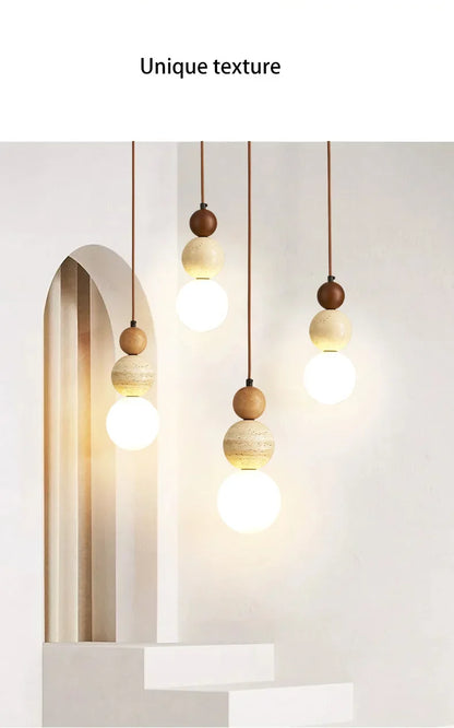 Cream Style Pendant Lamp Bedroom Bedside Led Chandelier Stone Wood Light Designer Bauhaus Medieval Restaurant Bar Small Lights