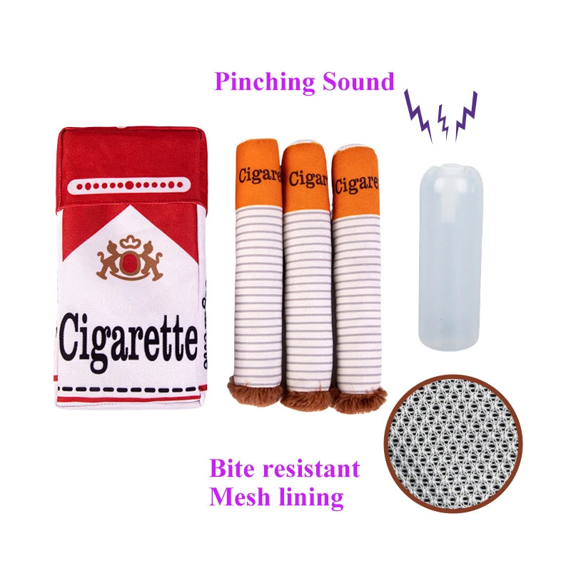 Stuffed Raw Dog Bite Toy Joint Cigarette Case Plush Cigar Funny Interactive Puppy Dog Chew Squeak Toys Cigarettes Toy for A Dog