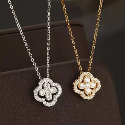 1pcs fashionable classic full diamond four petal flower women's dynamic necklace, fashionable birthday gift collarbone chain mul